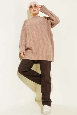 Geniş Fitilli Triko Yumoş Tunik Latte - VANİZA TRİKO