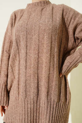 Geniş Fitilli Triko Yumoş Tunik Latte - Tunik