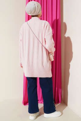 Geniş Fitilli Triko Yumoş Tunik Pembe - Tunik