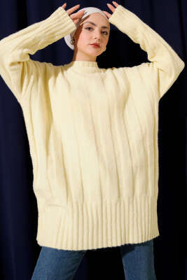 Geniş Fitilli Triko Yumoş Tunik Sarı - VANİZA TRİKO