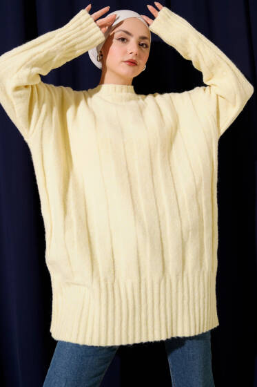 Geniş Fitilli Triko Yumoş Tunik Sarı - Tunik