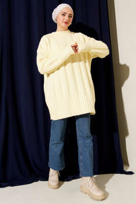 Geniş Fitilli Triko Yumoş Tunik Sarı - Tunik