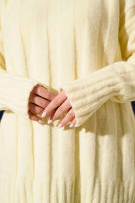 Geniş Fitilli Triko Yumoş Tunik Sarı - Tunik