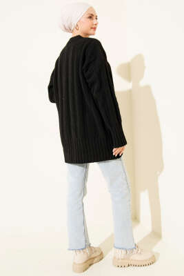 Geniş Fitilli Triko Yumoş Tunik Siyah - Tunik