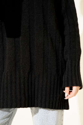 Geniş Fitilli Triko Yumoş Tunik Siyah - Tunik