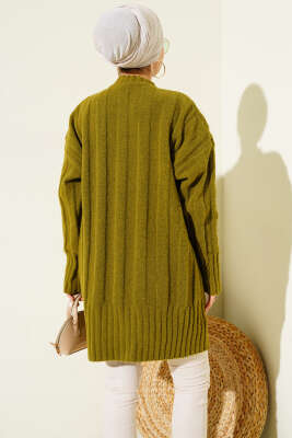 Geniş Fitilli Triko Yumoş Tunik Yağ Yeşili - Tunik