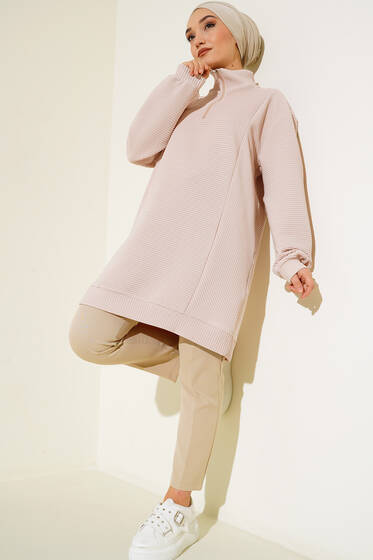 Geniş Fitilli Tunik Bej - Tunik