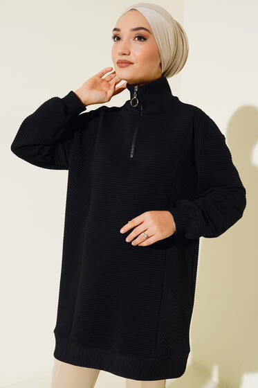 Geniş Fitilli Tunik Siyah - Tunik