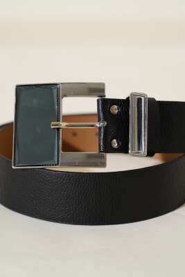 Geniş Kare Tokalı Kemer Siyah - Yılın Fırsatı