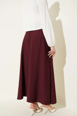 Geniş Kemer Detaylı Pileli Etek Bordo - Etek