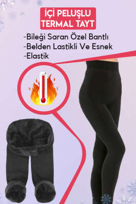 Geniş Kemer Dikişsiz Peluş Tayt Siyah - RY