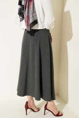 Geniş Kemerli Bel Fermuarlı Etek Füme - Etek