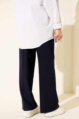 Geniş Kemerli Bol Paça Pantolon Lacivert - Pantolon