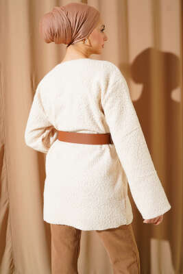 Geniş Kemerli Buklet Tunik Bej - Tunik