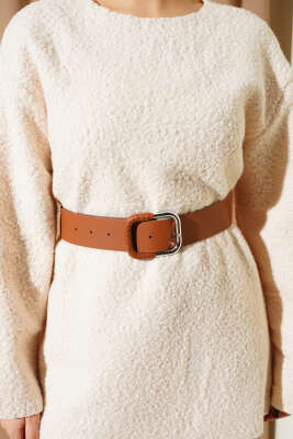 Geniş Kemerli Buklet Tunik Bej - Tunik