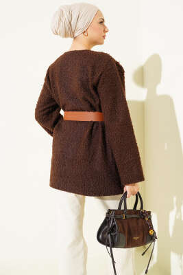 Geniş Kemerli Buklet Tunik Kahve - Tunik