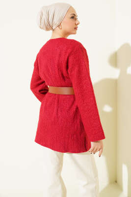 Geniş Kemerli Buklet Tunik Kırmızı - Tunik