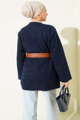 Geniş Kemerli Buklet Tunik Lacivert - Tunik