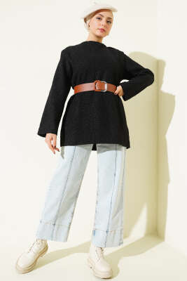 Geniş Kemerli Buklet Tunik Siyah - Tunik