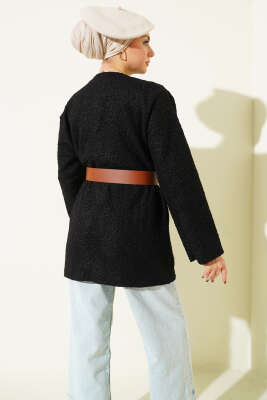 Geniş Kemerli Buklet Tunik Siyah - Tunik