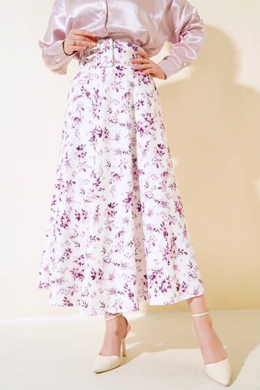 Geniş Kemerli Etek Menekşe - Etek