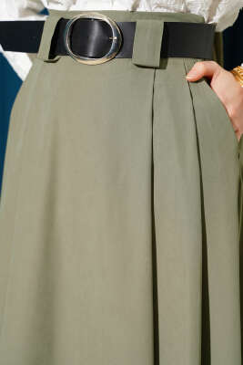 Geniş Kemerli Pileli Tensel Etek Çağla Yeşili - Etek