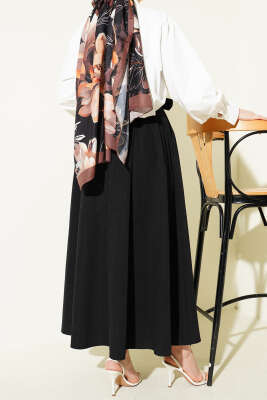 Geniş Kemerli Pileli Tensel Etek Siyah - Etek