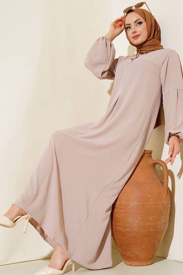 Geniş Kol Elbise Bej - Elbise