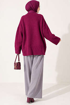 Geniş Kol Ribanalı Triko Tunik Magenta - Tunik