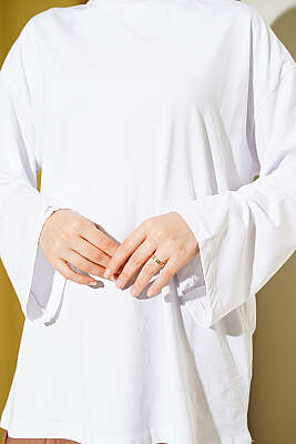 Geniş Kollu Basic Tunik Beyaz - Tunik