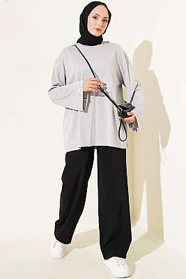 Geniş Kollu Basic Tunik Gri - Tunik
