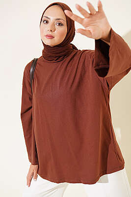 Geniş Kollu Basic Tunik Kahve 