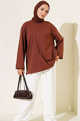 Geniş Kollu Basic Tunik Kahve - Tunik