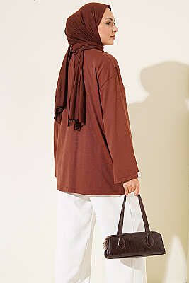 Geniş Kollu Basic Tunik Kahve - Tunik