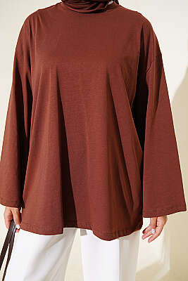 Geniş Kollu Basic Tunik Kahve - Tunik