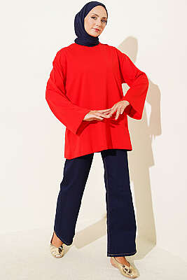 Geniş Kollu Basic Tunik Kırmızı - Tunik
