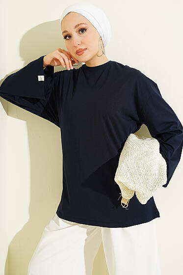 Geniş Kollu Basic Tunik Lacivert - Tunik