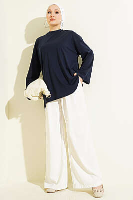Geniş Kollu Basic Tunik Lacivert - Tunik