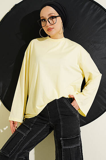 Geniş Kollu Basic Tunik Sarı - Tunik