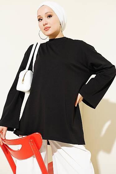 Geniş Kollu Basic Tunik Siyah - Tunik