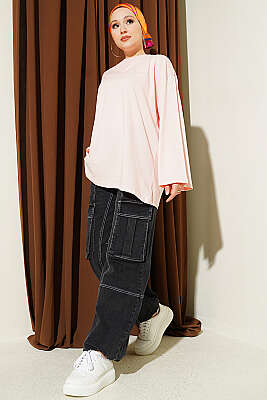 Geniş Kollu Basic Tunik Somon - Tunik