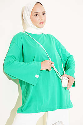 Geniş Kollu Basic Tunik Yeşil 