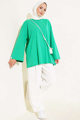 Geniş Kollu Basic Tunik Yeşil - Tunik