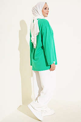 Geniş Kollu Basic Tunik Yeşil - Tunik