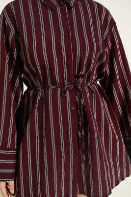 Geniş Kollu Çizgili Gömlek Bordo - Gömlek