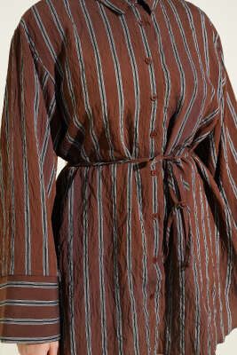 Geniş Kollu Çizgili Gömlek Kahve - Gömlek