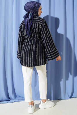 Geniş Kollu Çizgili Gömlek Lacivert - Gömlek