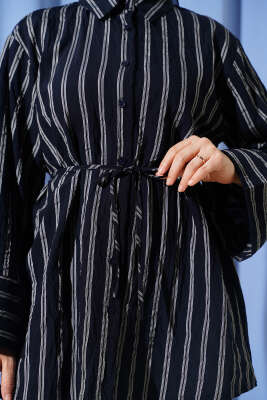 Geniş Kollu Çizgili Gömlek Lacivert - Gömlek