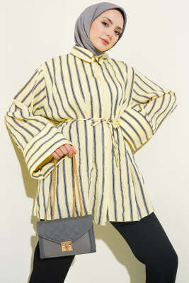 Geniş Kollu Çizgili Gömlek Sarı - TABA