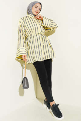 Geniş Kollu Çizgili Gömlek Sarı - Gömlek